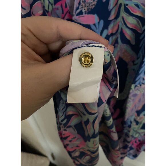 Lilly Pulitzer Tropical Print Shirt Dress – Size L – Gold Buttons - Picture 7 of 8